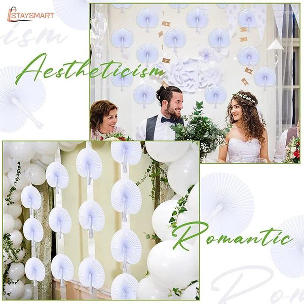 Figurine decorative 24/36 pezzi Ventagli pieghevoli a forma di cuore bianco Ventagli di carta bianca con manici in plastica Pittura fai-da-te Compleanno Festa di nozze