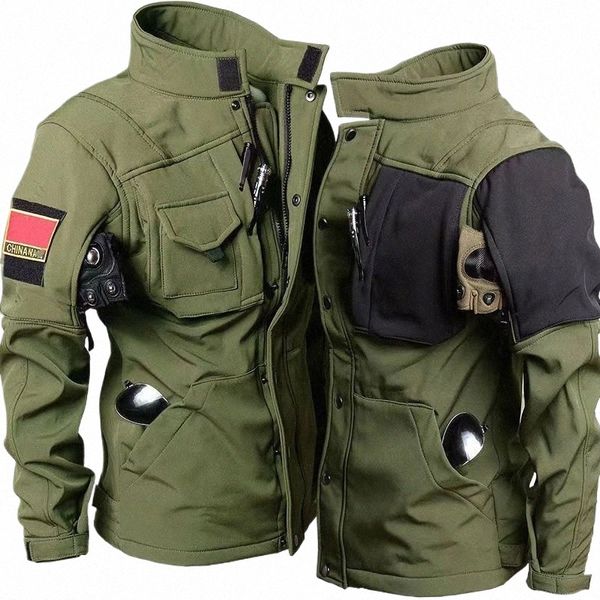 tattico pelle di squalo soft shell giacche calde da uomo combattimento militare impermeabile cappotti in pile multi-tasca uniforme dell'esercito abiti da lavoro J8n6 #