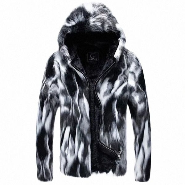 inverno uomo pelliccia sintetica dritto persalità ispessimento fi piumino con cappuccio da uomo / uomo bello aggiungere lana caldo parka cappotto B357 #