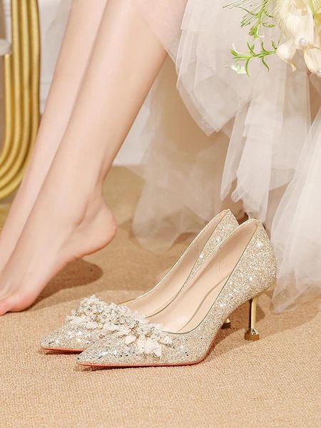 Scarpe eleganti Fidanzamento Principessa femminile Matrimonio Sposa incinta Damigella d'onore in cristallo