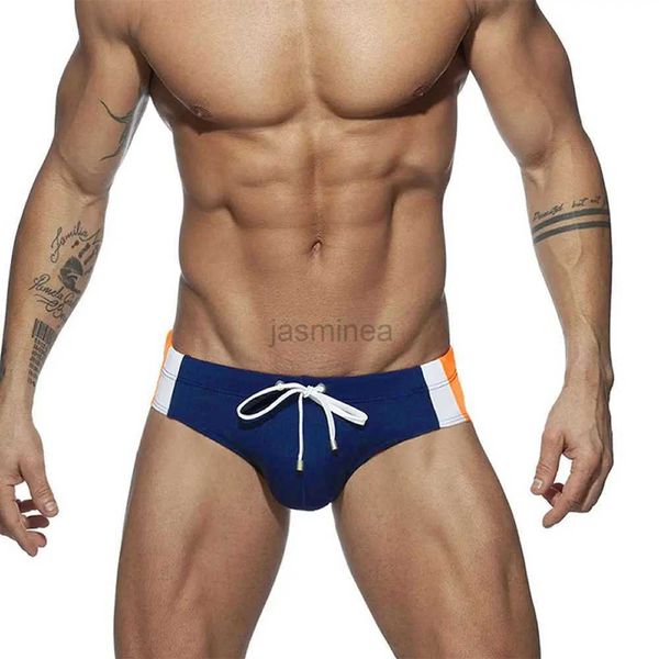 Homens Swimwear Mens Swimwear Splicing Swim Briefs Cintura Baixa Natação Tronco Curto Esporte Praia Calças Maiô Biquíni Masculino Sexy Terno Surf 24327