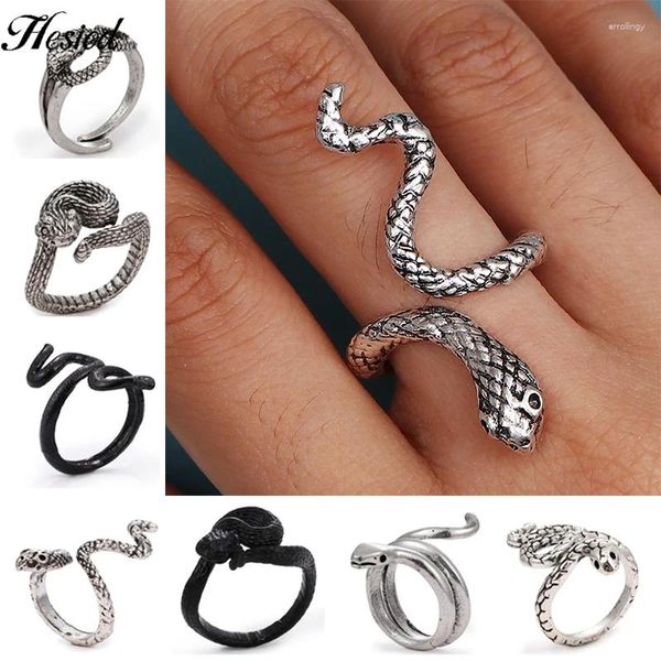 Cluster anéis de metal cobra preto prata cor aberta design ajustável animal anel de dedo exagerado para mulheres homens festa jóias presente