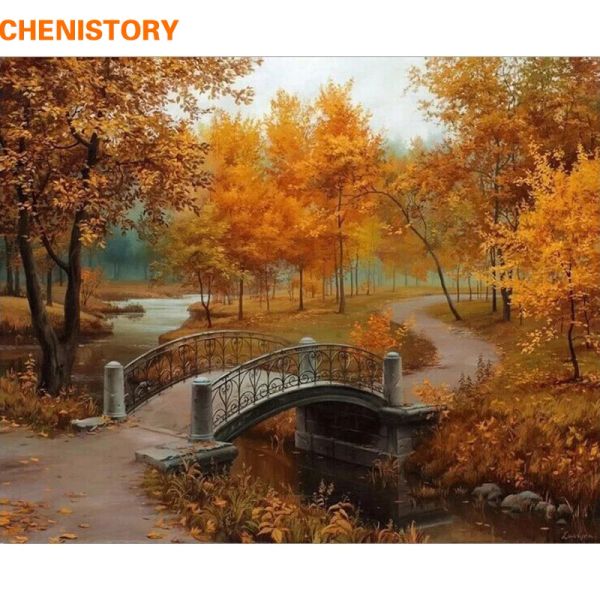 Nummer Chenistory Herbst Landschaft DIY -Malerei nach Zahlen Kits Zeichnen von Zahlen Acrylfarbe auf Leinwand für Raumkunstwerk