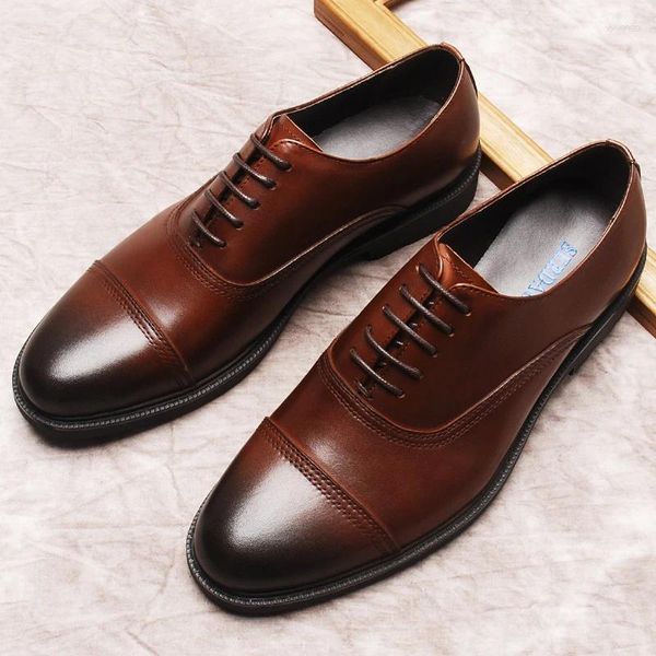 Sapatos de vestido moda elegante homens couro genuíno luxo italiano oxford sapato preto borgonha lace up casamento formal homens