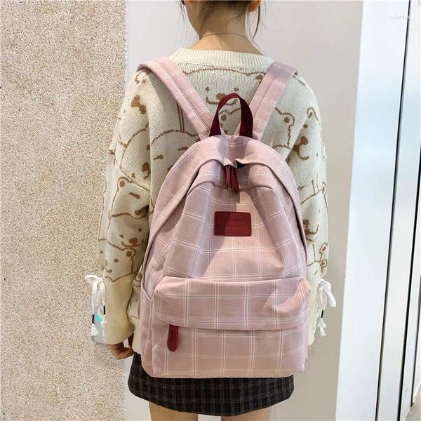 Mochila xadrez mulheres estudante bonito saco de escola mochila feminina mochilas femininas para adolescentes meninas lona