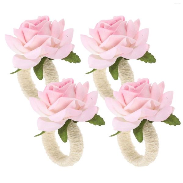 Tischtuch 4 PCs Dekor Rose Servietten Ringe Hochzeitshalter Künstliche Blume El Schnallenhalter rosa Ess