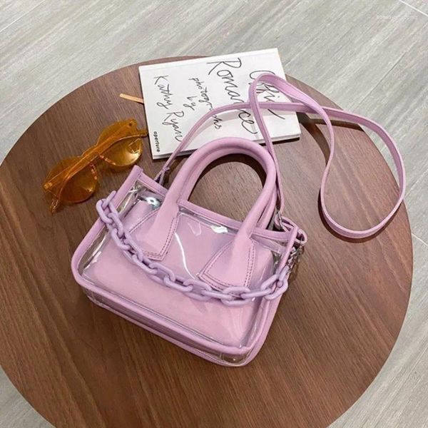 Bolsa de ombro transparente feminina couro pu crossbody correntes pvc bolsa verão mensageiro simples alça bolsa sac