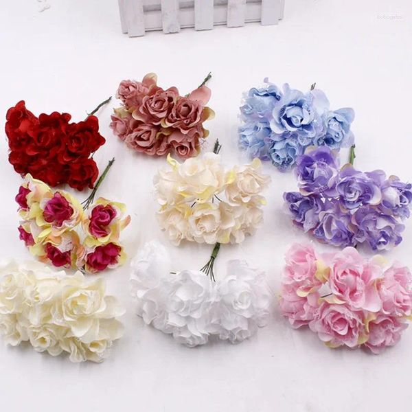 Flores decorativas 60pcs 4cm de renda artificial rosa buquê de casamento para scrapbooking scrap.