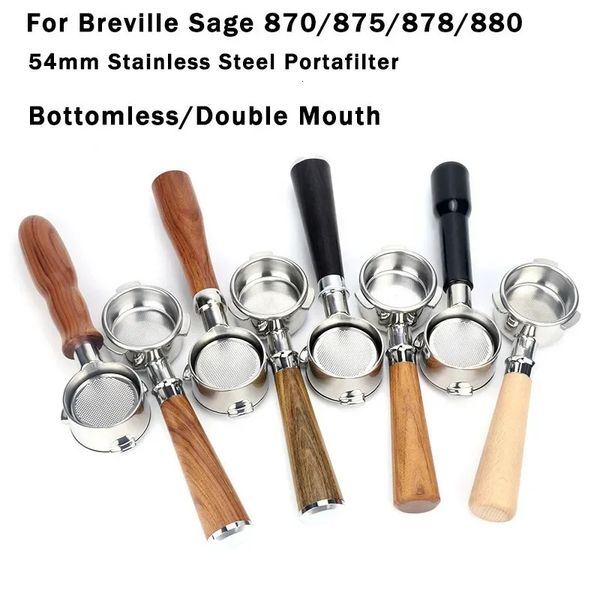 54 mm für Breville Sage 870/875/878/880 Edelstahl-Kaffee-Siebträger ohne Boden/Doppelauslauf Filterwerkzeug mit modifiziertem Griff 240313