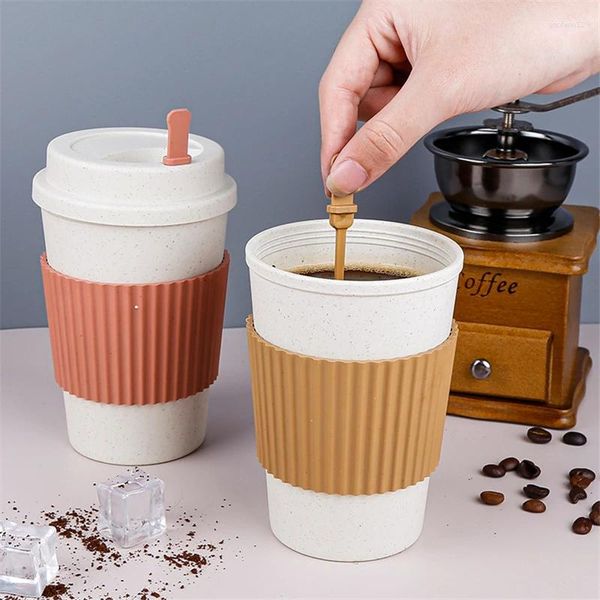 Tazze Ecologiche Caffè da viaggio in paglia di grano con coperchio Cuscinetto antiscottatura Campeggio portatile Bere tazze da tè Bicchieri Bottiglia d'acqua