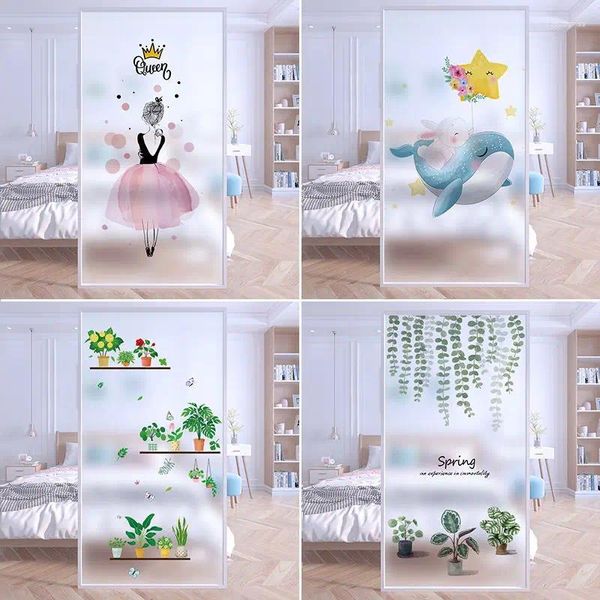 Adesivi per finestre Cartoon Pretty Girl Pellicola Elettrostatica Anti-UV Decalcomanie Home Office Privacy Adesivo in vetro Bagno impermeabile senza colla