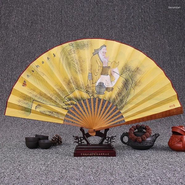 Figurine decorative Ventaglio pieghevole da uomo Paesaggio cinese Calligrafia e pittura Gioco portatile all'aperto Artigianato domestico