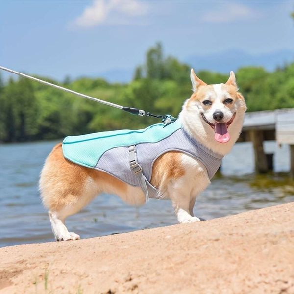 Fato de sol de verão, arnês de peito, roupas refrescantes para cães