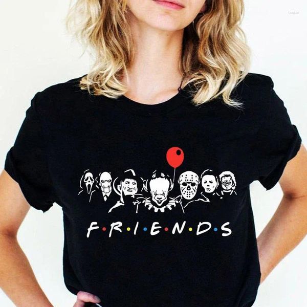 Camisetas femininas amigos camisa personagens de terror unissex impresso dos desenhos animados camisetas femininas moda topos de grandes dimensões roupas de halloween