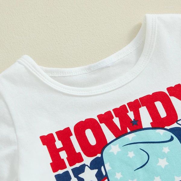 Комплекты одежды, наряды для маленьких девочек «4 июля», футболка с короткими рукавами Howdy America, комплект брюк-клеш с американским флагом и кисточками