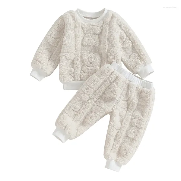 Conjuntos de roupas Pudcoco infantil bebê meninos calças conjunto urso peludo manga longa tripulação pescoço moletom com calças de moletom roupas 9m-3t