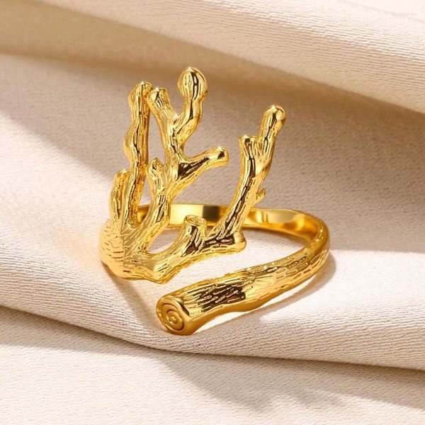 Anelli a grappolo Color oro a forma di corno di corallo per gioielli da donna Accessori per feste regolabili in rame