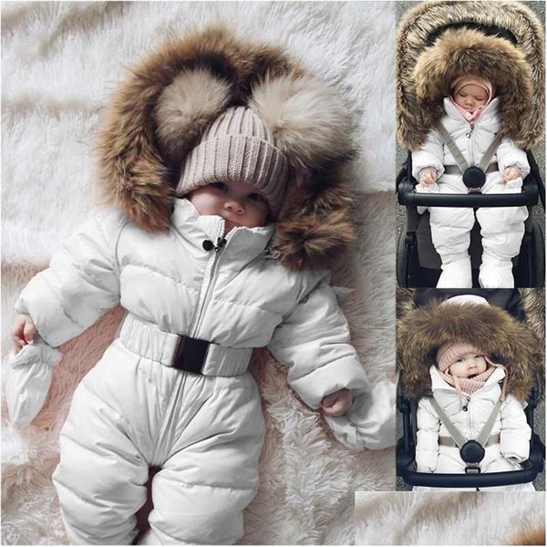 Macacões Bebê Meninas Meninos Snowsuit Casaco Inverno Nascido Romper Pele Com Capuz Macacão Grosso Carrinho Quente Outerwear Macacão Infantil Jaqueta Dr Dhhuf