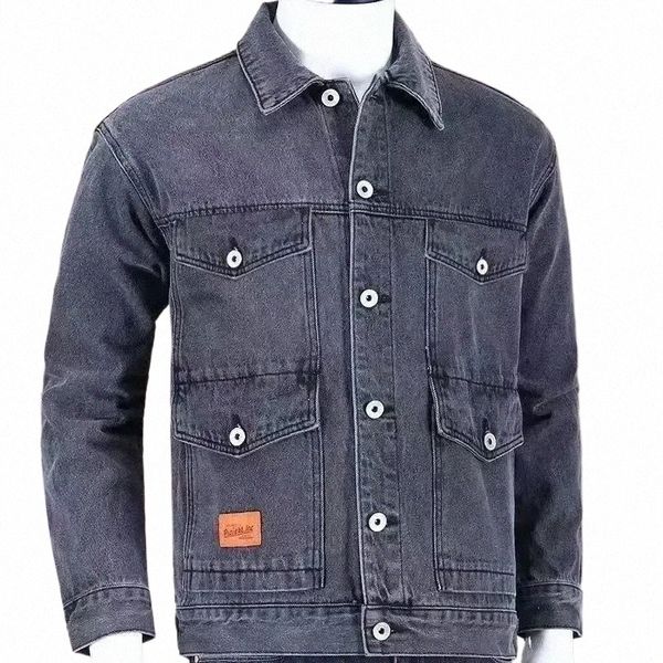 Jaquetas jeans Homem Cargo Jeans Casaco para Homens Japonês Sobretudo Cinza Inverno 2023 Lxury Alta Qualidade Preço Barato Placa Elegante G d0fj #