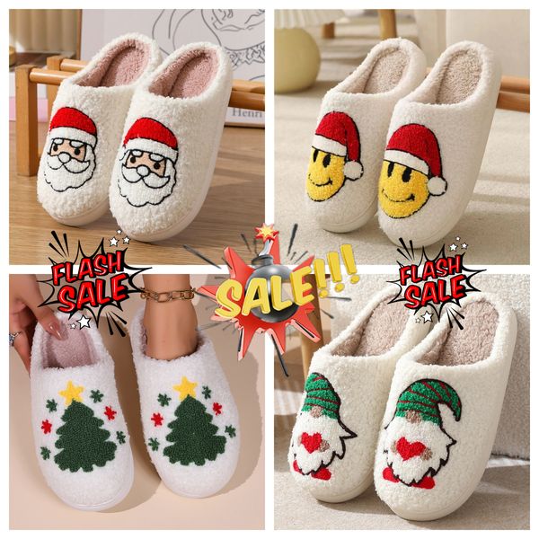 Komfortables Zuhause, süßer Cartoon-Weihnachtsmann, Paare, warme Baumwolle, GAI Weihnachten, Designer-Elch, schöner dicker Plüsch, Unisex, Winter, weiße Hausschuhe, Creme, 2024, Größe 36–45