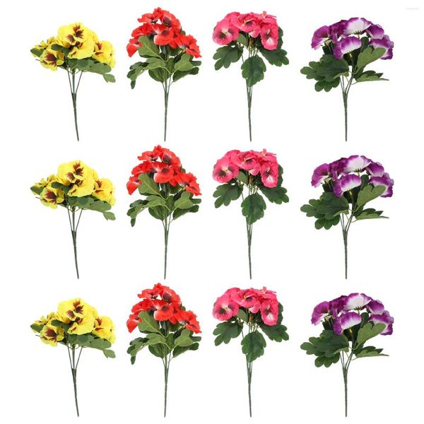 Fiori decorativi 12 pezzi Fiore artificiale Viole del pensiero in plastica Simulazione fai da te Pianta Lavanda Layout di scena Ornamenti Piante di stoffa di seta