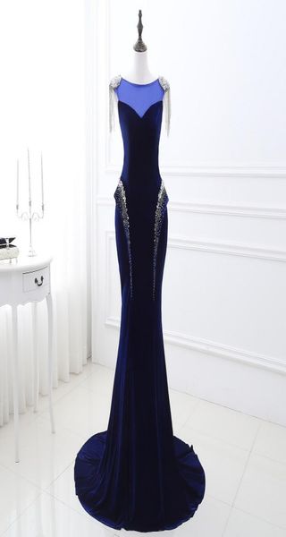 Dubai árabe elegante azul real longo sereia vestidos de celebridades com lantejoulas frisadas veludo vestido de tapete vermelho formal festa de noite g2491839