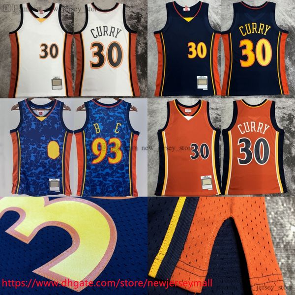 Bedrucktes 2009–10 klassisches Retro-Basketball-30StephenCurry-Trikot mit Vintage-Blau-Orange-Weiß-Trikots, atmungsaktive Sport-Shirts