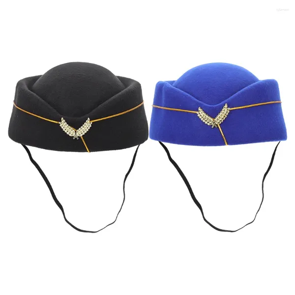 Berretti Cappelli per assistenti di volo Cappellini per hostess in feltro Donne Compagnia aerea Cosplay Cappello per hostess Costume da capitano pilota