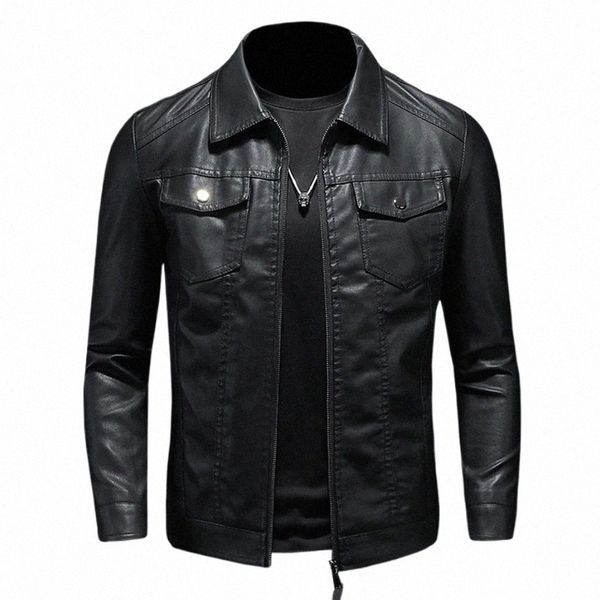 Preto PU Jaquetas Homens Primavera Outono Jaqueta De Couro Casaco Masculino Fi Casual Motor Biker PU Casaco De Couro Tamanho Grande 5XL 659k #