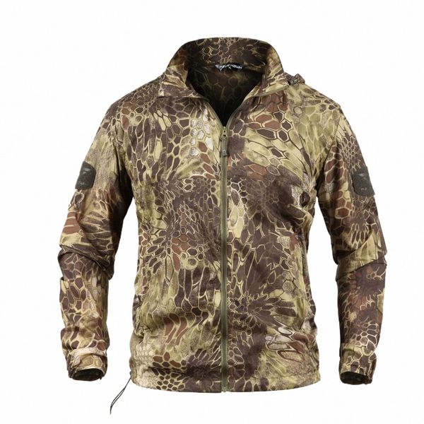 Giacca militare impermeabile Airsoft Quick Dry Giacca di pelle tattica da uomo Parasole con cappuccio Camoue Giacca a vento sottile ultraleggera Y6kN #