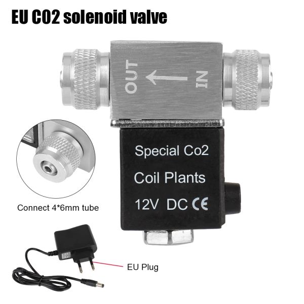 Aquários DC 12V CO2 Regulador elétrico EU Plugue aquário Válvula solenóide Cabeça dupla para válvula magnética do tanque de peixes