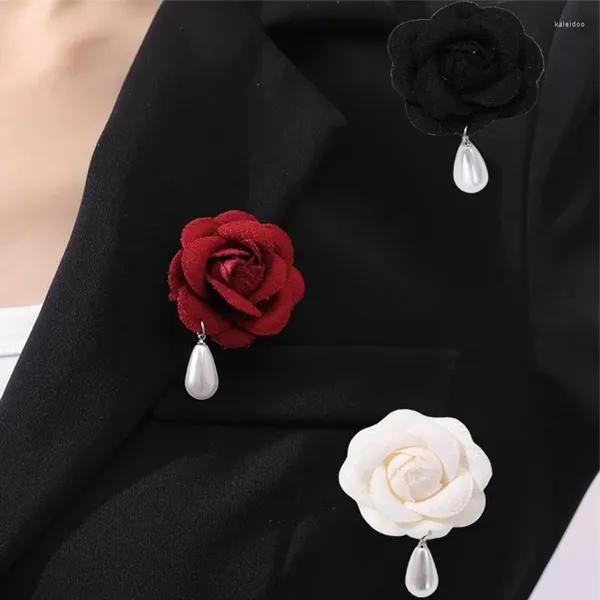 Broches vintage branco graça pérola broche para mulheres elegante doce camélia flor borla peito pinos roupas jóias de casamento presentes