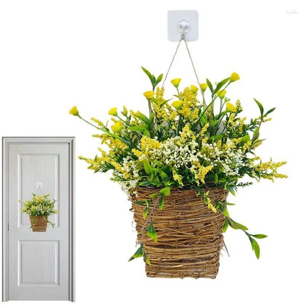 Flores decorativas grinaldas para decoração da porta da frente primavera grinalda fazenda pendurado cestas de flores artificiais guirlanda bonito sinal de boas-vindas