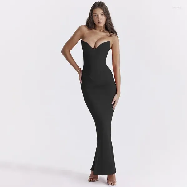 Vestidos casuais espartilhos tubo sem mangas midi vestido de baile em backless bodycon sexy elegante rua noite formal 2024