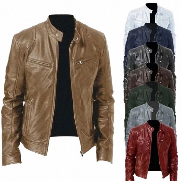Мужская куртка из искусственной кожи с воротником-стойкой на молнии, мотоциклетное панк-стимпанк, короткое пальто, байкерское пальто Slim Fit, верхняя одежда, клубная одежда u60u #