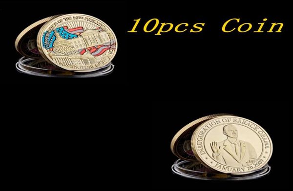 10 peças 44th presidente dos EUA Barack Obama cor inaugural 24K banhado a ouro desafio arte moeda colecionáveis presentes4593889
