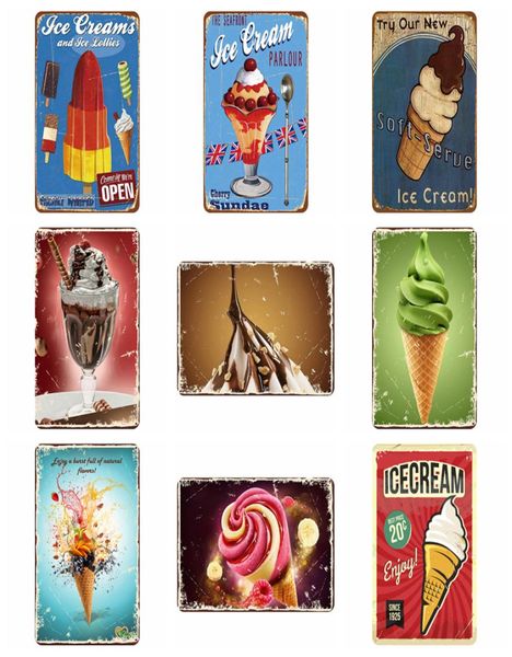 Metal Tin Retro Placa Placa Signo Arte Adesivo de ferro Iron Pintura Icecream Decoração de pub Pub Sinais de paredes decoração suporta YFA33694477