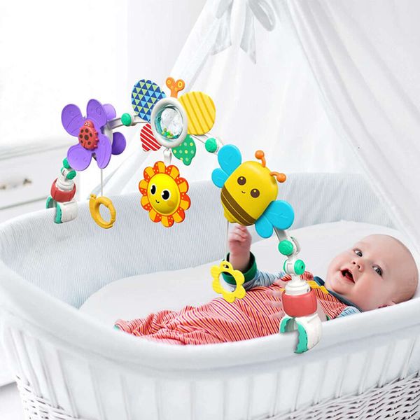 Neue Krippe Kinderwagen Bogen Spielzeug Baby Autositz Mit Musik Beißring Infant Sensorische Entwicklung Rasseln Spielzeug Für Babys 0 12 monate