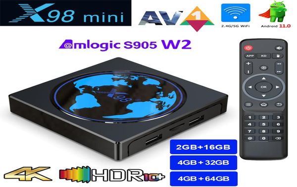 X98mini Amlogic S905W2 TV Box Android 11 4G 64GB X98 mini Supporto AV1 Wifi BT Lettore multimediale 4GB32GB Set TopBox4465274