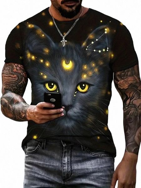 T-shirt masculina 3D Cat Graphic Print Camisetas de manga curta para roupas masculinas de verão I2hG #