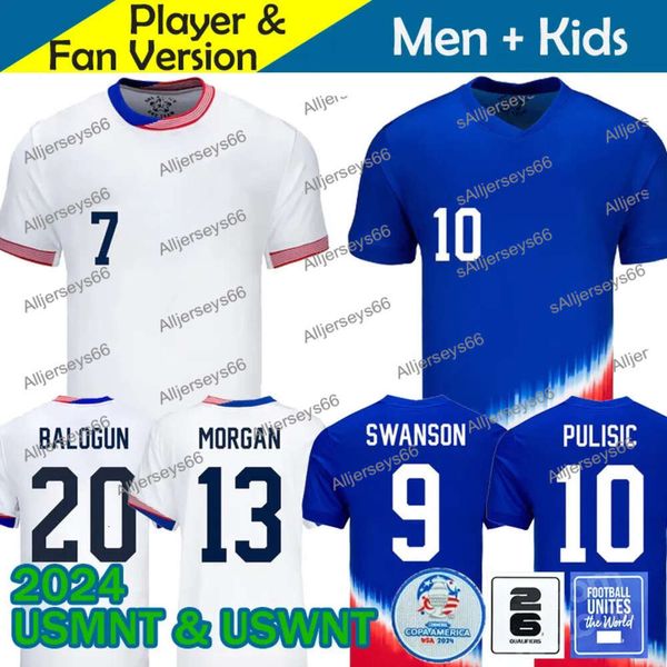 Camisas de futebol USAS 2025 Copa América USWNT Mulheres Kit USMNT 24/25 Home Away Camisas de futebol Homens Jogador Versão 2024 PULISIC SMITH Morgan BALOGUN