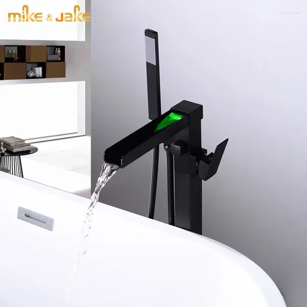 Rubinetti per lavabo da bagno Rubinetto da pavimento nero opaco Rubinetto per lavabo Rubinetto per vasca da bagno a LED Miscelatore per doccia Set in ottone