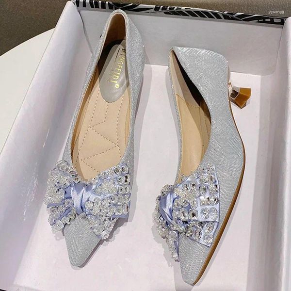 Scarpe eleganti Punta a punta Perline di cristallo Tacchi alti Donna Arco Zapatos De Tacon Mujer Elegantes Lavoro per pompe di stoffa glitter 2024