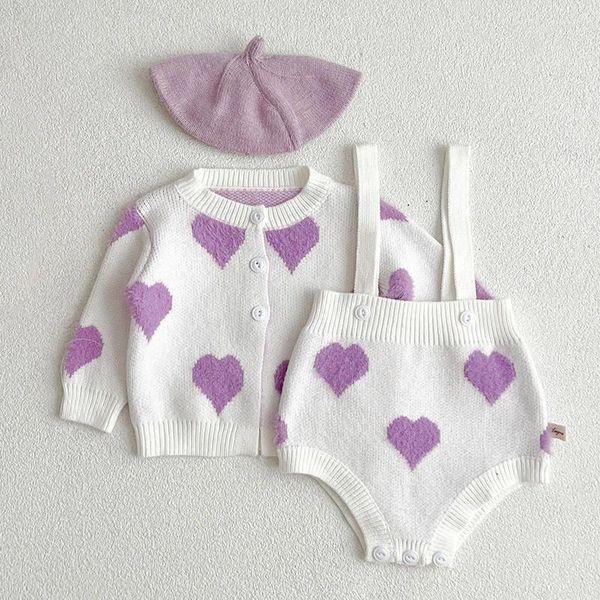 Conjuntos de roupas primavera outono infantil bebê meninas malha manga longa amor impressão casaco macacão crianças camisola terno roupas 0-24m