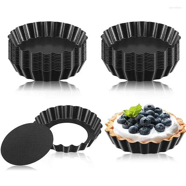 Moldes de cozimento Mini Tart Pans 10cm Moldes de ovo com fundo removível antiaderente pequeno molde canelado cupcake