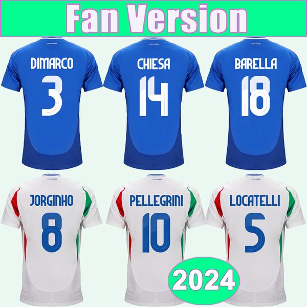 2024 Italien Nationalmannschaft Herren-Fußballtrikots CHIESA BARELLA JORGINHO PELLEGRINI LOCATELLI DIMARCO DI LORENZO Heim-Auswärts-Fußballtrikots Uniformen