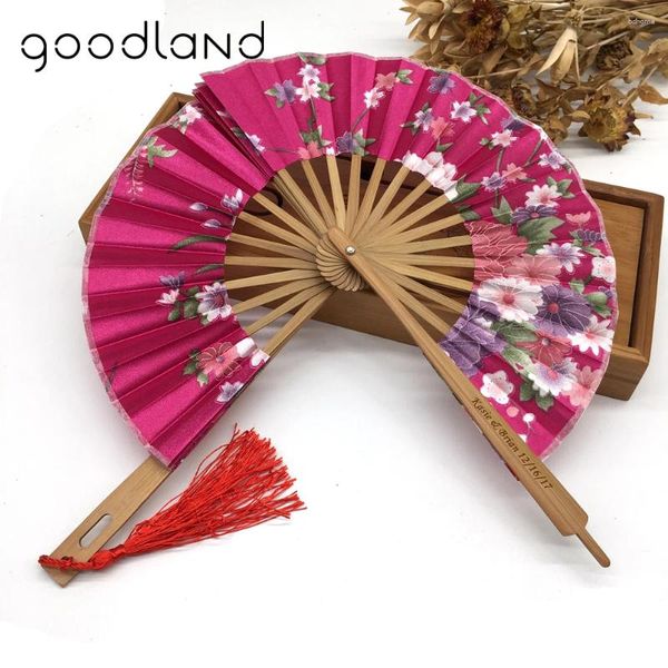 Estatuetas decorativas vendendo 100 unidades/lote embalagem delicada personalizada texto japonês chinês ventilador de bolso lembranças de casamento