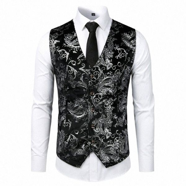 Paisley FR Steampunk Anzug Weste Männer 2022 Klassische V-ausschnitt Slim Fit Einreiher Flanell Weste Herren Ehe Gilet Homme K9qR #