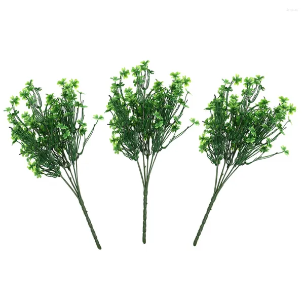 Flores decorativas 3 pçs arranjo de flores folhas arranjo hastes para artesanato verde falso planta artificial realista