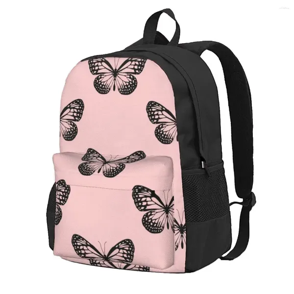 Rucksack, schwarzer Orchideen-Schmetterling, rosa fliegendes Insekt, College-Rucksäcke für Herren, Freizeit, High-School-Taschen, individueller, langlebiger Rucksack